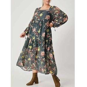 Anthropologie gray long sleeve floral dress